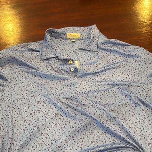 Peter Millar Light Blue and Red Pattern Polo
